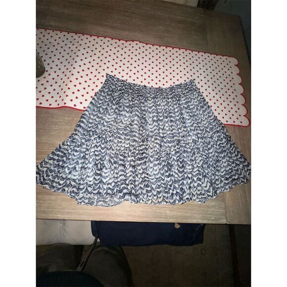 INTERMIX Women's‎ XL Blue Geometric Smocked Tiered Mini Skirt Casual - Picture 5 of 11